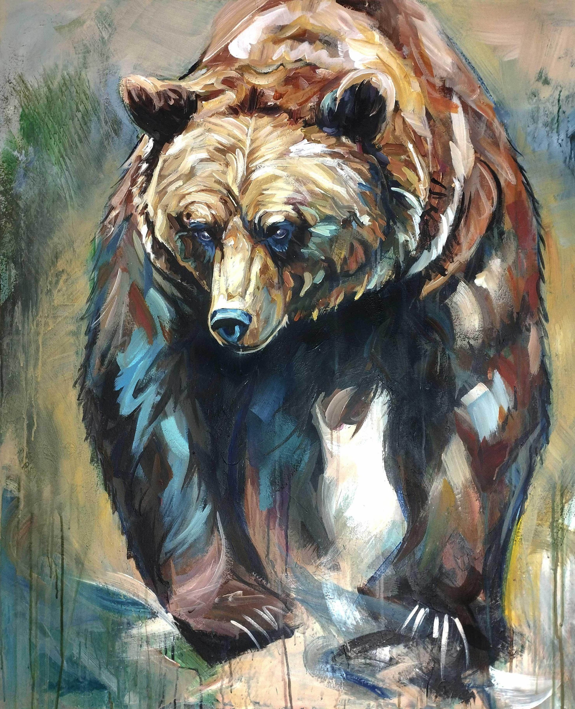 Heinz Acrylbild Wandbild Grizzly Bär Acryl auf Leinwand (110 x 89 cm)