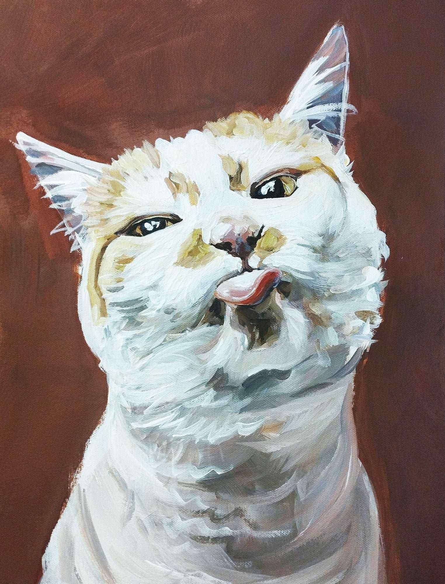 Heinz Acrylbild Wandbild freche Katze Acryl auf Leinwand (30 x 40 cm)