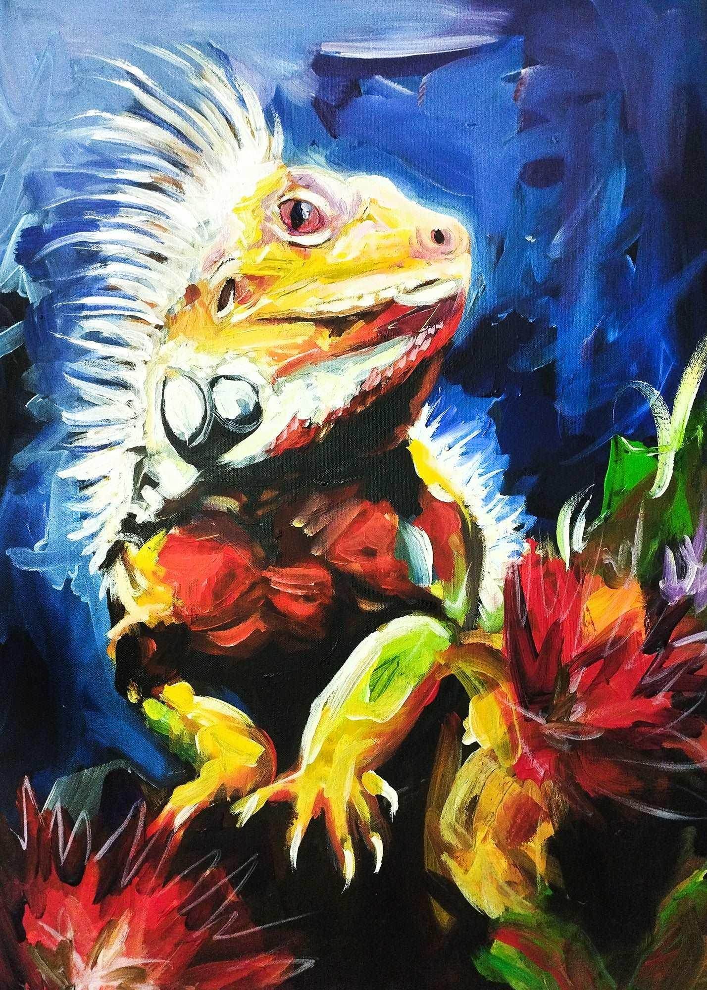 Heinz Acrylbild Wandbild Leguan Acryl auf Leinwand (50 x 70 cm)