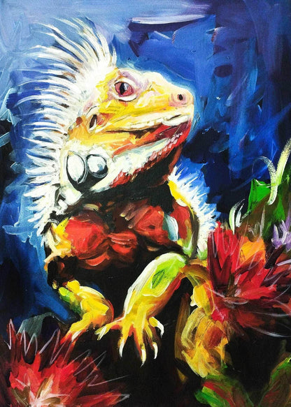 Heinz Acrylbild Wandbild Leguan Acryl auf Leinwand (50 x 70 cm)