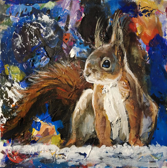 Handgemaltes Eichhörnchen Acrylbild auf Leinwand für Wohnzimmer oder Kinderzimmer
