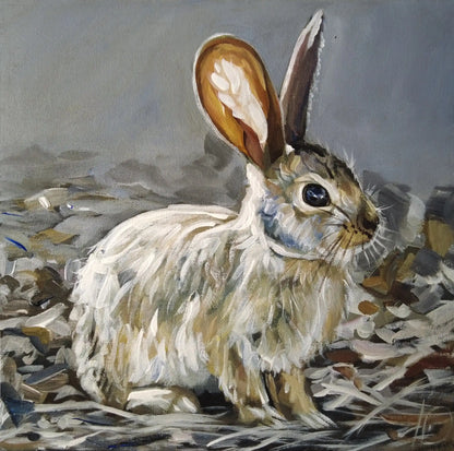 Feldhase in Bewegung, Acrylbild auf Leinwand, dekoratives Tierporträt für modernes Wohnzimmer