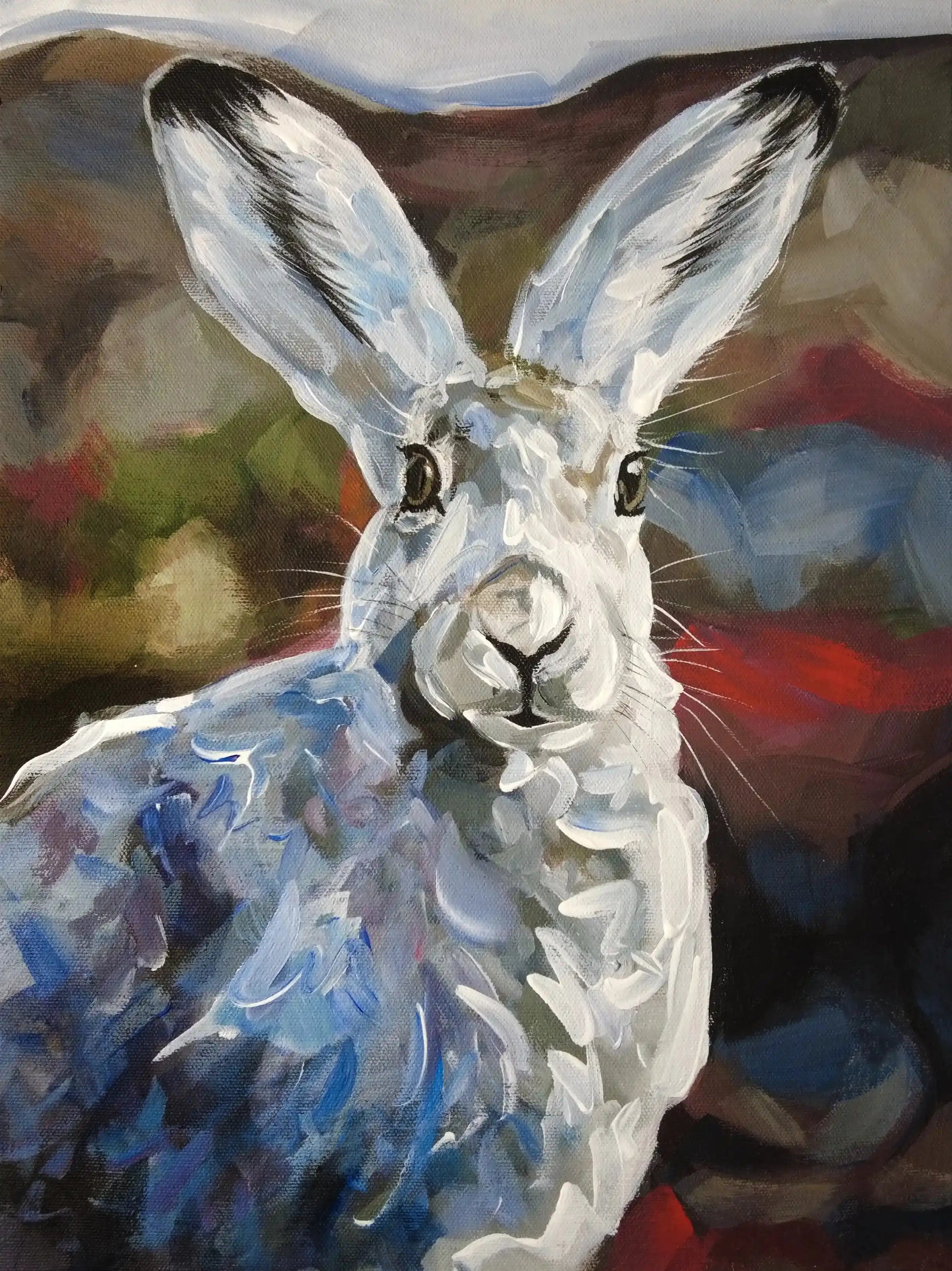 Feldhase Acrylbild auf Leinwand mit direktem Blick, dekoratives Tierportrait für Wohnzimmer oder Flur