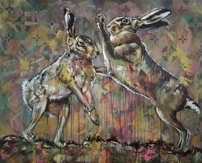 Hasen „Encounter“ – Acryl 100×80 cm, Original