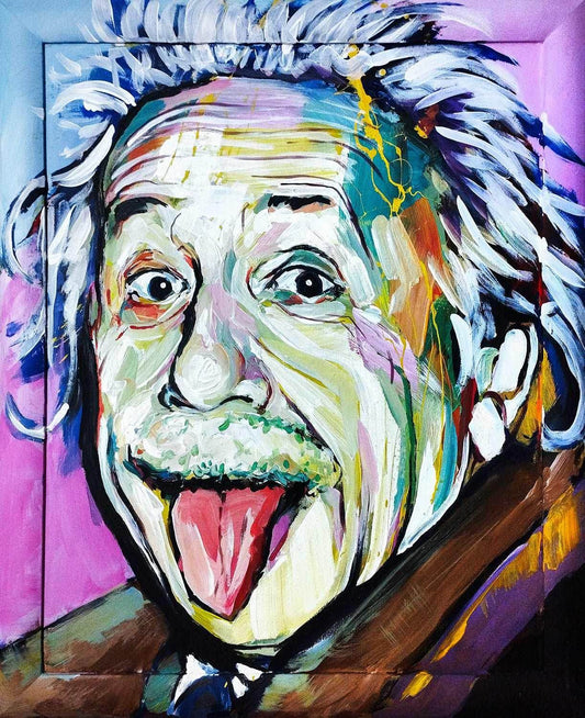 Gemälde pink Einstein – handgemaltes Original Acrylbild (54 x 66 cm)