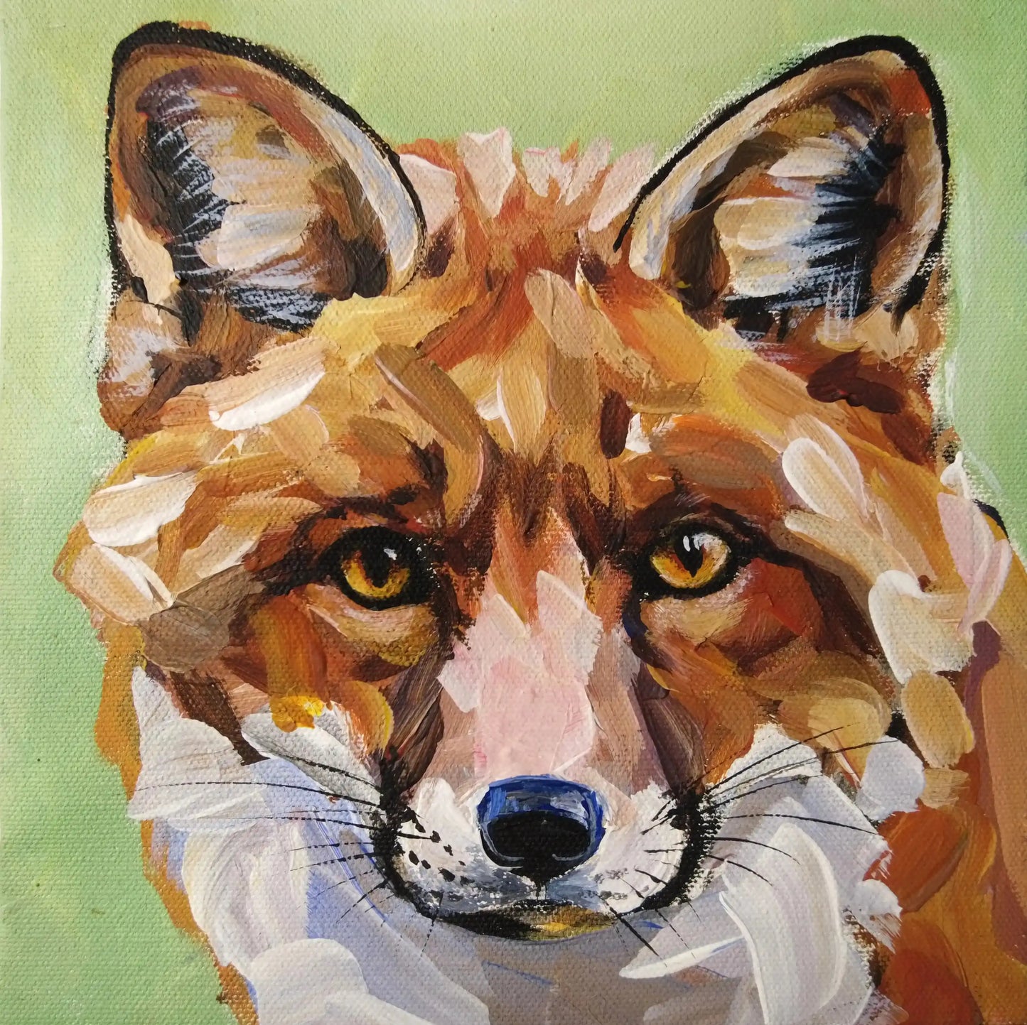 Handgemaltes Fuchs Acrylbild auf Leinwand für Wohnzimmer, warmes Tierporträt mit satten Farben