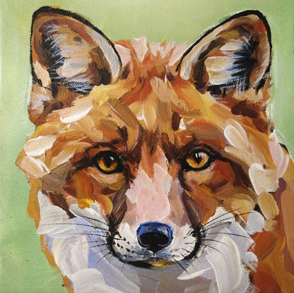 Handgemaltes Fuchs Acrylbild auf Leinwand für Wohnzimmer, warmes Tierporträt mit satten Farben