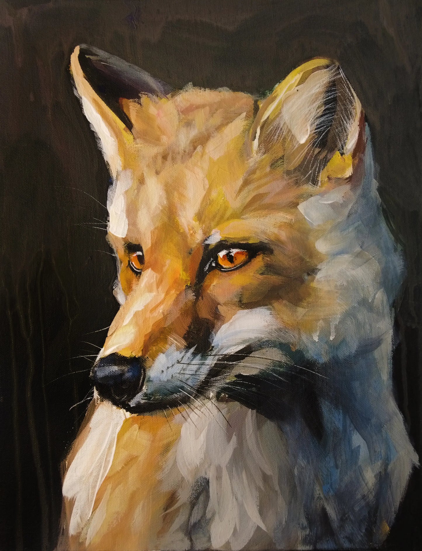 Fuchs Acrylbild auf Leinwand aus dunklem Hintergrund, moderne Wanddeko für Wohnzimmer oder Flur