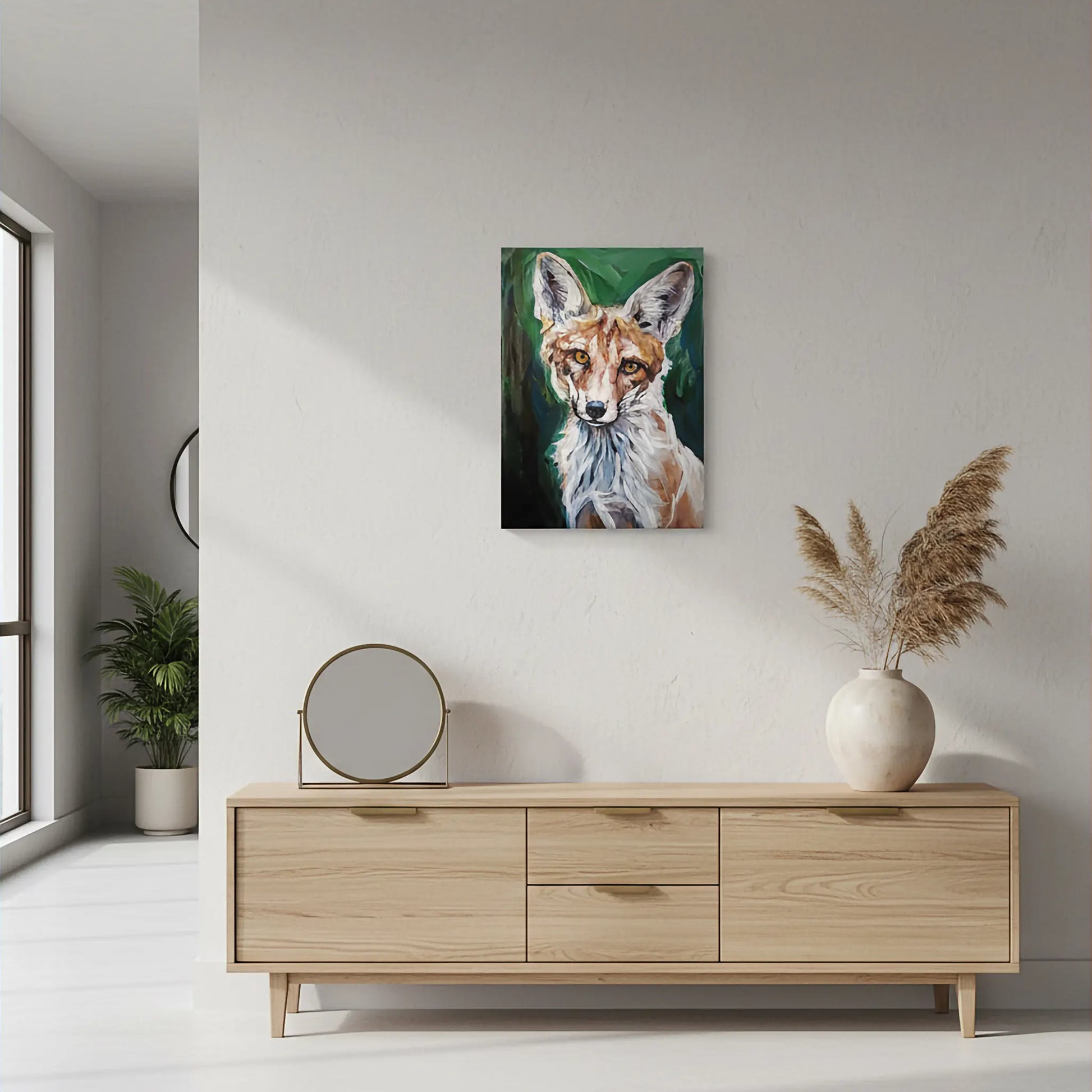 Handgemaltes Fuchs Tierportrait auf Leinwand, dekoratives Acrylbild für Regal oder Kommode