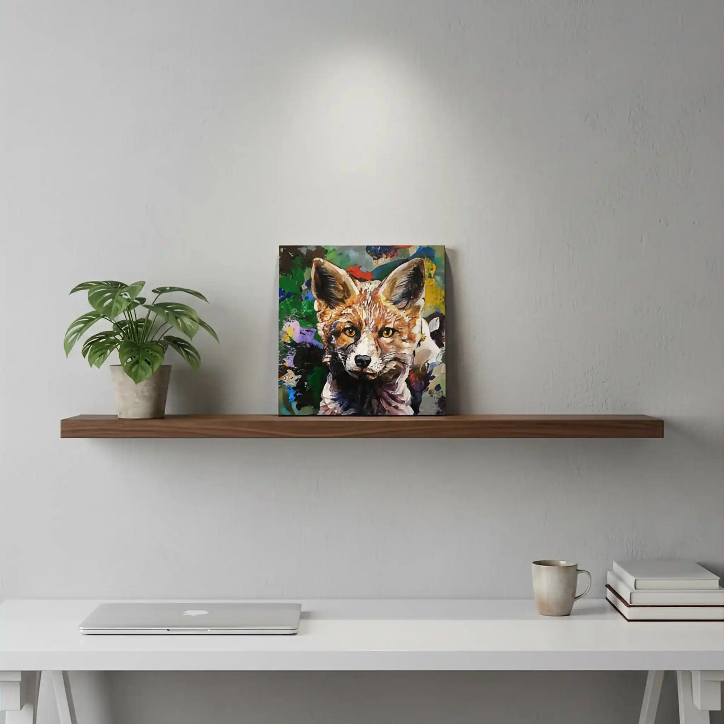 Handgemaltes Fuchs Acrylgemälde 30×30 cm – präzises Gesicht, expressiver Blütenhintergrund