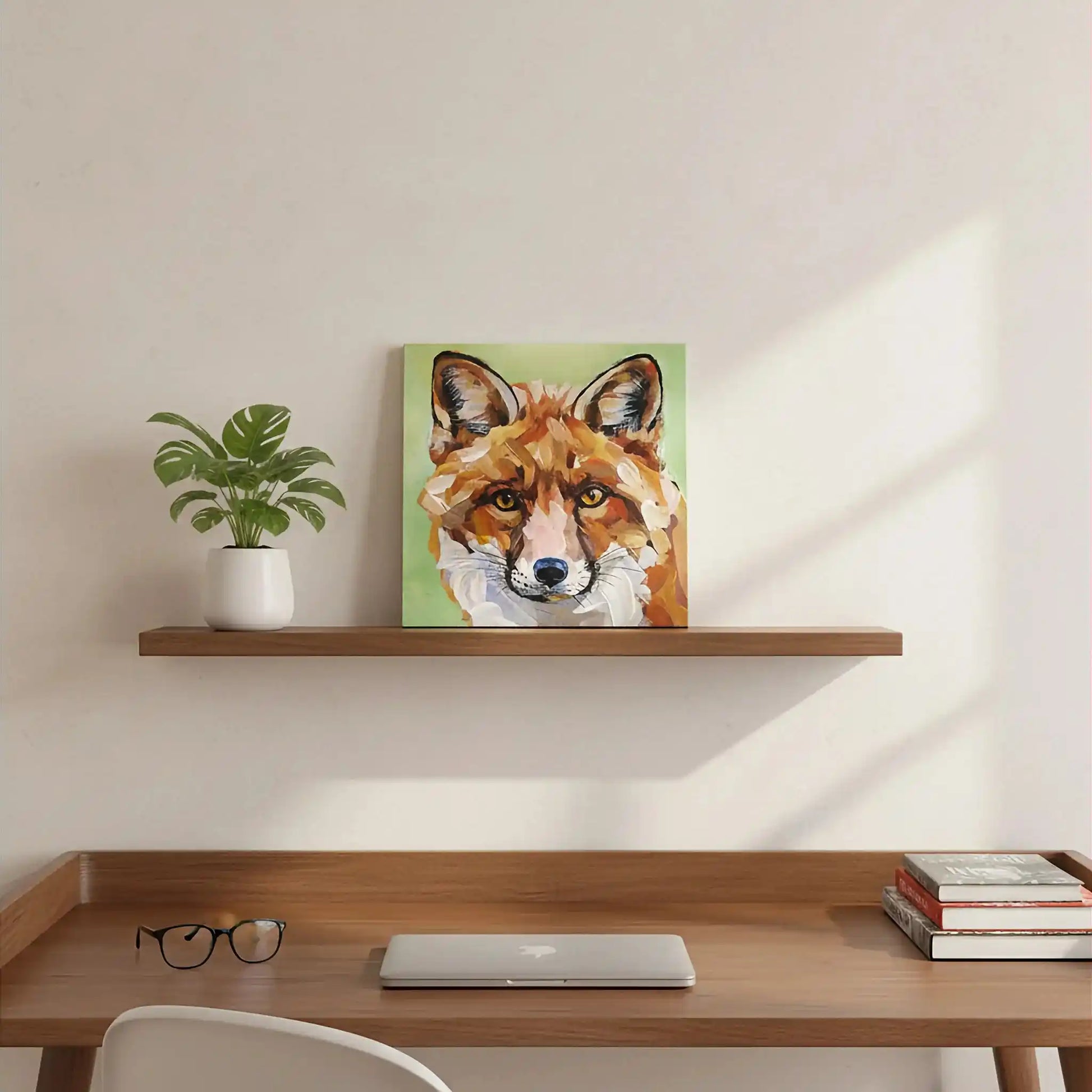 Kleines Fuchs Gemälde auf Leinwand, perfekt für Regal oder Kommode, modernes Tierportrait