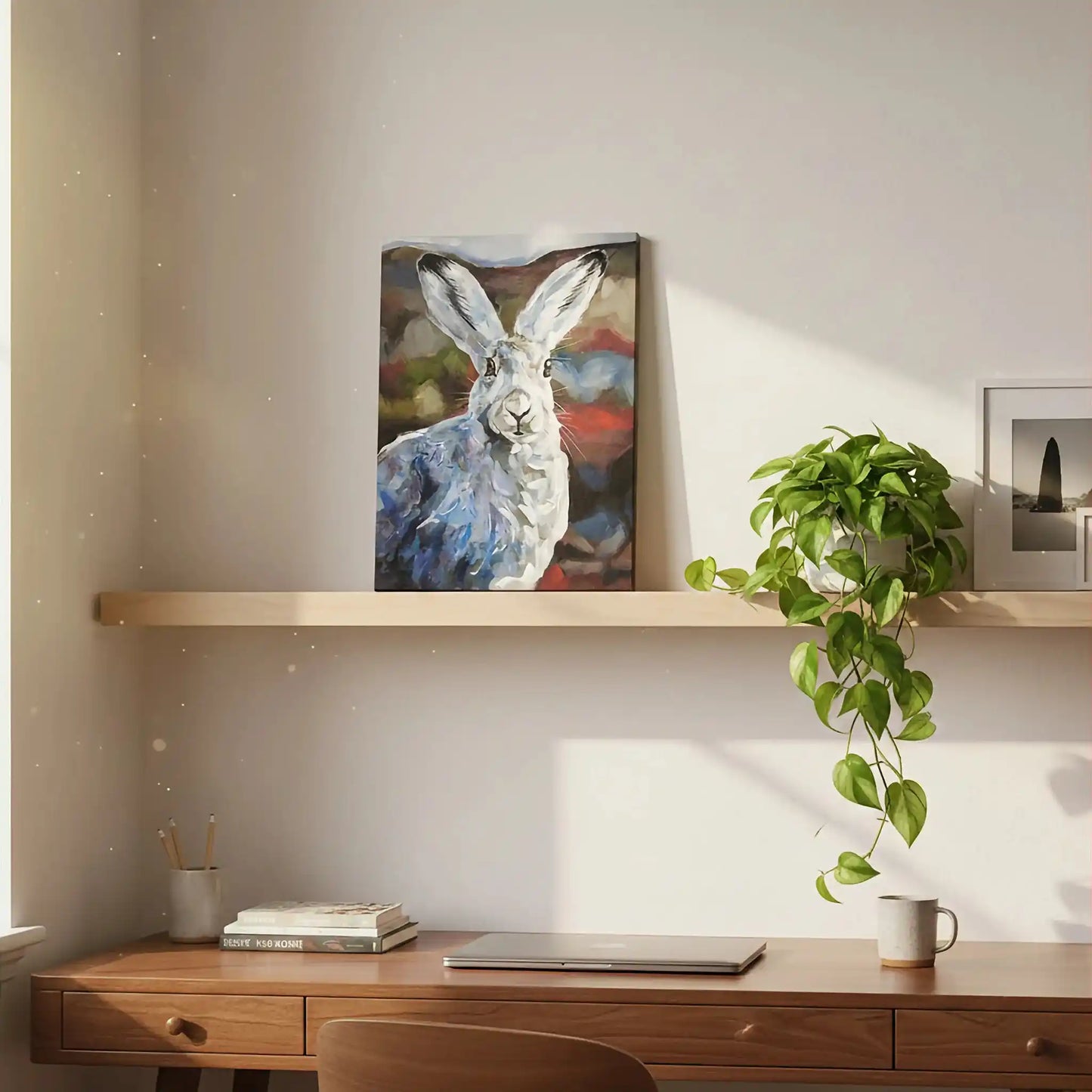 Handgemaltes Hase Gemälde für Kommode oder kleines Regal, modernes Acrylbild auf Leinwand