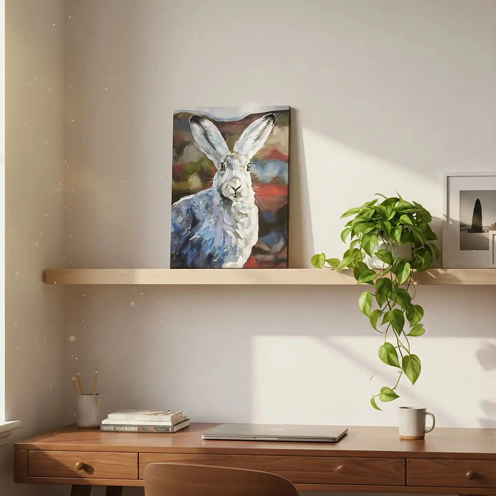 Handgemaltes Hase Gemälde für Kommode oder kleines Regal, modernes Acrylbild auf Leinwand