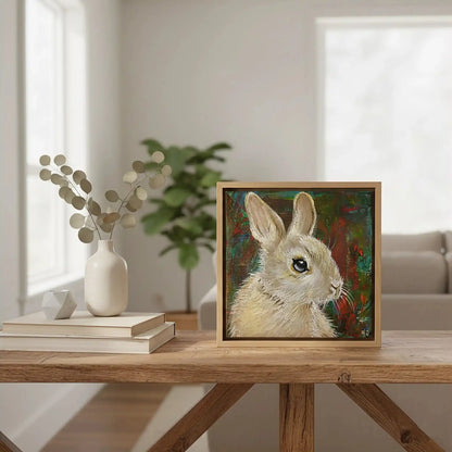 Handgemaltes Hase Gemälde auf Leinwand, kleines Format, dekoratives Acrylbild für Kommode