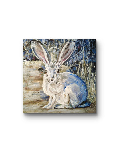 Handgemaltes Feldhase Acrylgemälde 30×30 cm – heller Hintergrund, minimalistisches Tierporträt