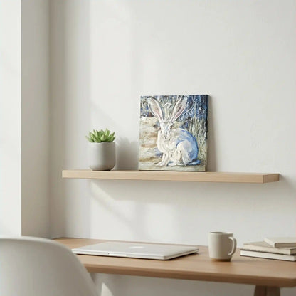Handgemaltes Feldhase Acrylgemälde 30×30 cm – heller Hintergrund, minimalistisches Tierporträt