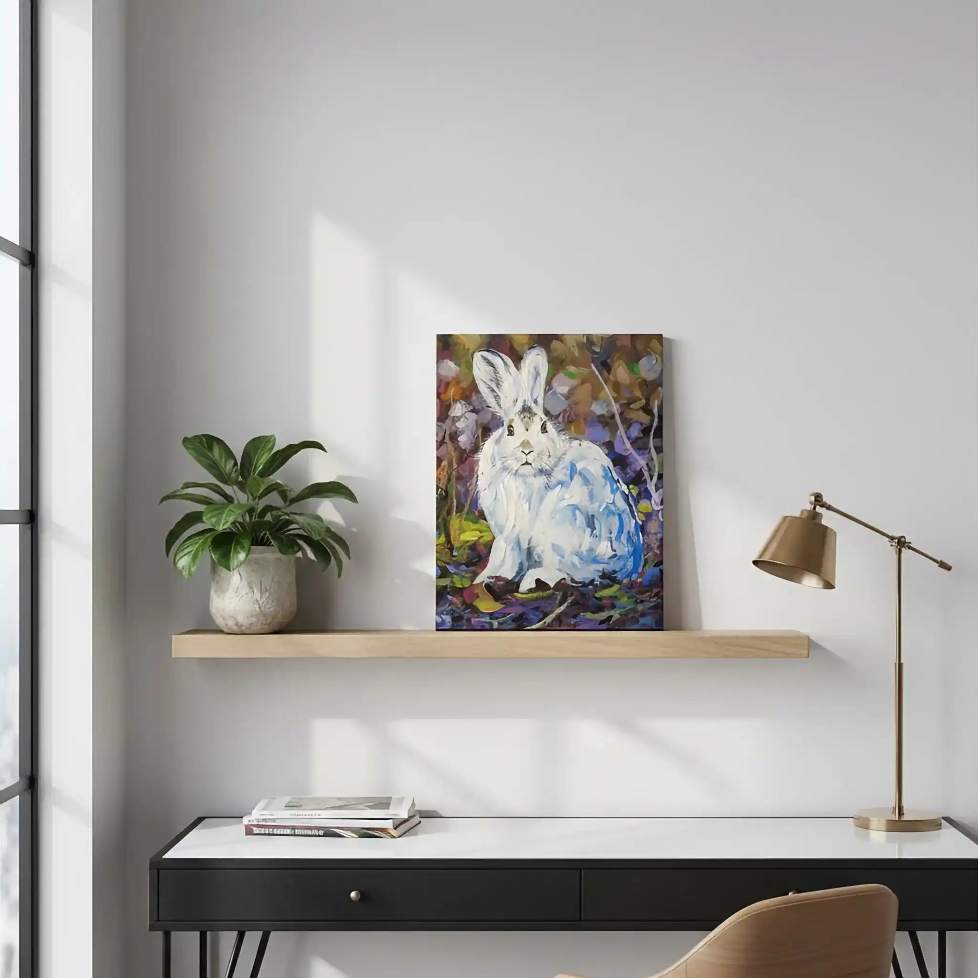Handgemaltes Waldhase Gemälde auf Leinwand, ungezähmte Schönheit, Acrylbild für Kommode oder Regal