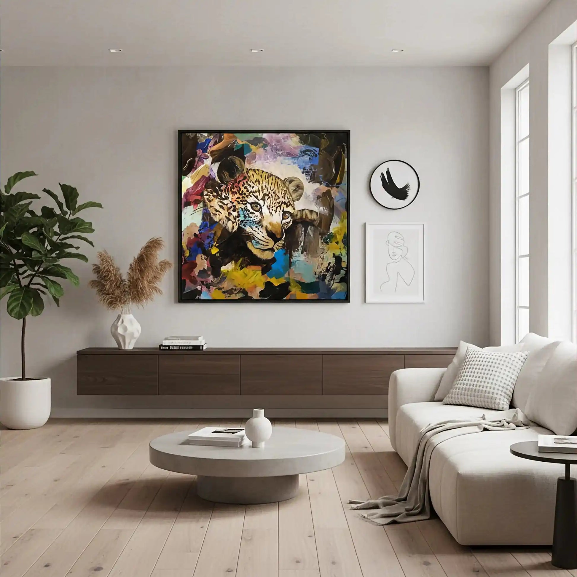 Handgemaltes Leopard Gemälde auf Leinwand, kraftvolles Acrylbild für Kommode oder Regal