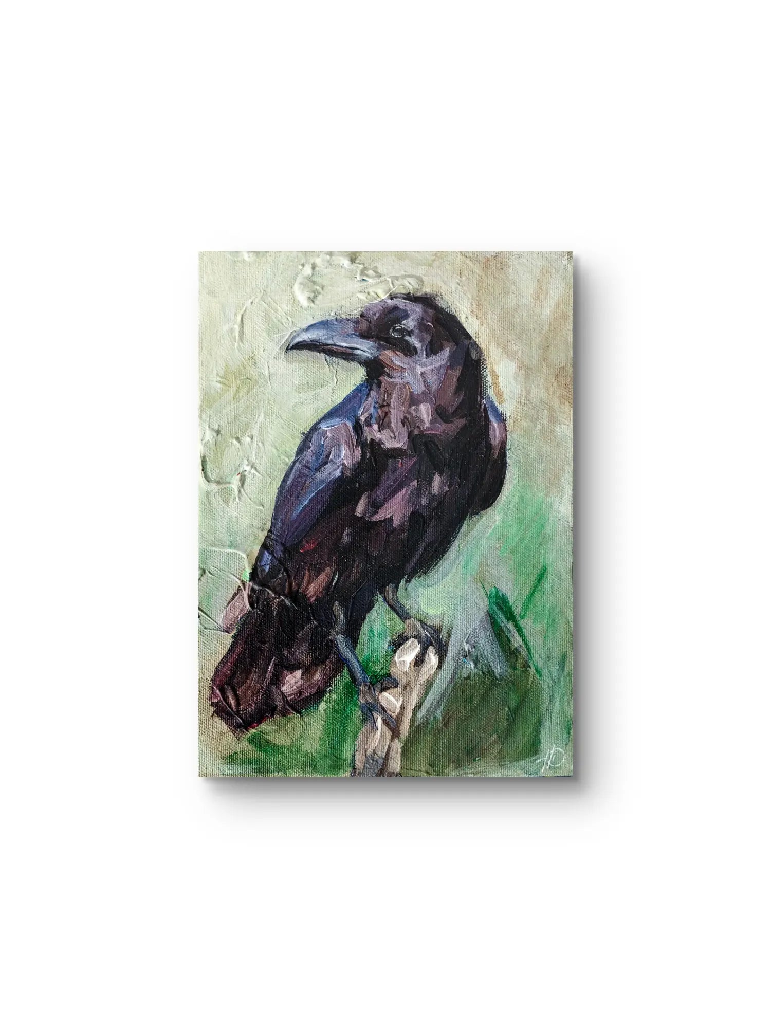 Rabe Acrylbild grün – handgemalt, zeitgenössische Tierkunst original kaufen