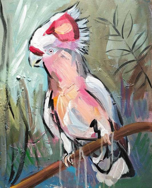 Gemälde Rosakakadu – handgemaltes Original Acrylbild (50 x 40 cm)