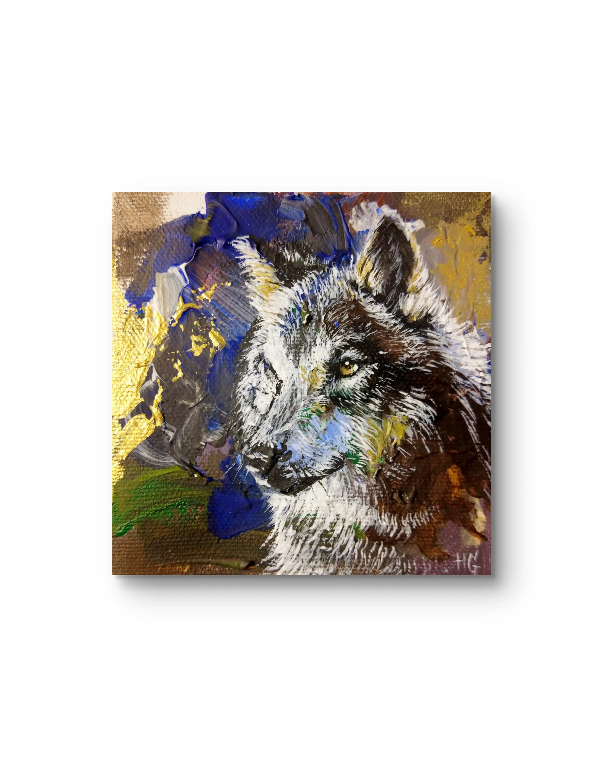 Wolf Tierportrait auf Leinwand, dekoratives Acrylbild für Schlafzimmer oder kleine Wandflächen
