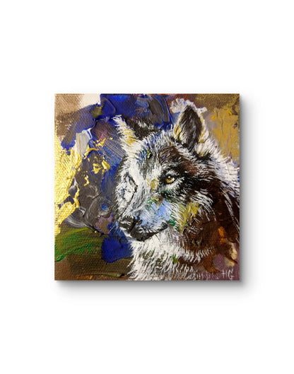 Wolf Tierportrait auf Leinwand, dekoratives Acrylbild für Schlafzimmer oder kleine Wandflächen