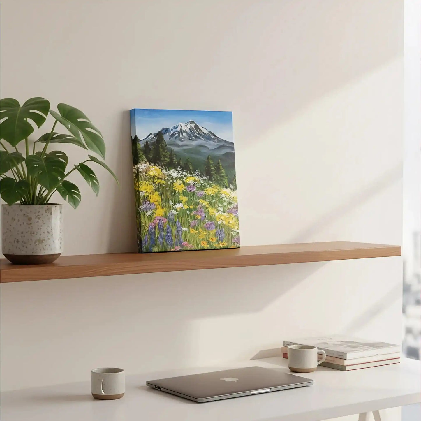 Handgemaltes Landschaftsgemälde auf Leinwand, Lichtstimmung, Dekoration für Kommode oder Regal