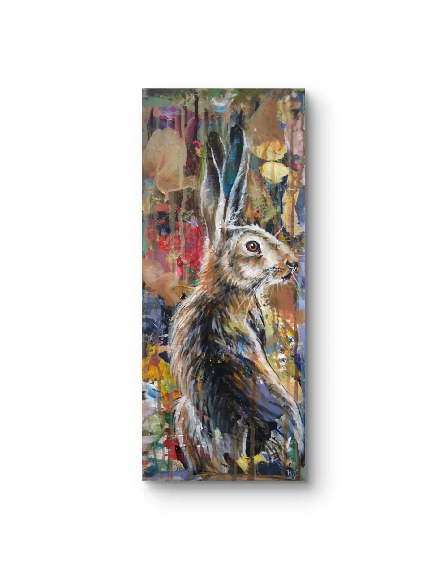 Handgemaltes Hase Gemälde auf Leinwand, unvollendeter Stil, dekoratives Acrylbild für Regal oder Kommode