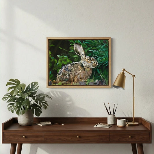Hase vor dunklem Hintergrund, Acrylbild auf Leinwand, Würde im Kleinen, Wanddeko für Wohnzimmer