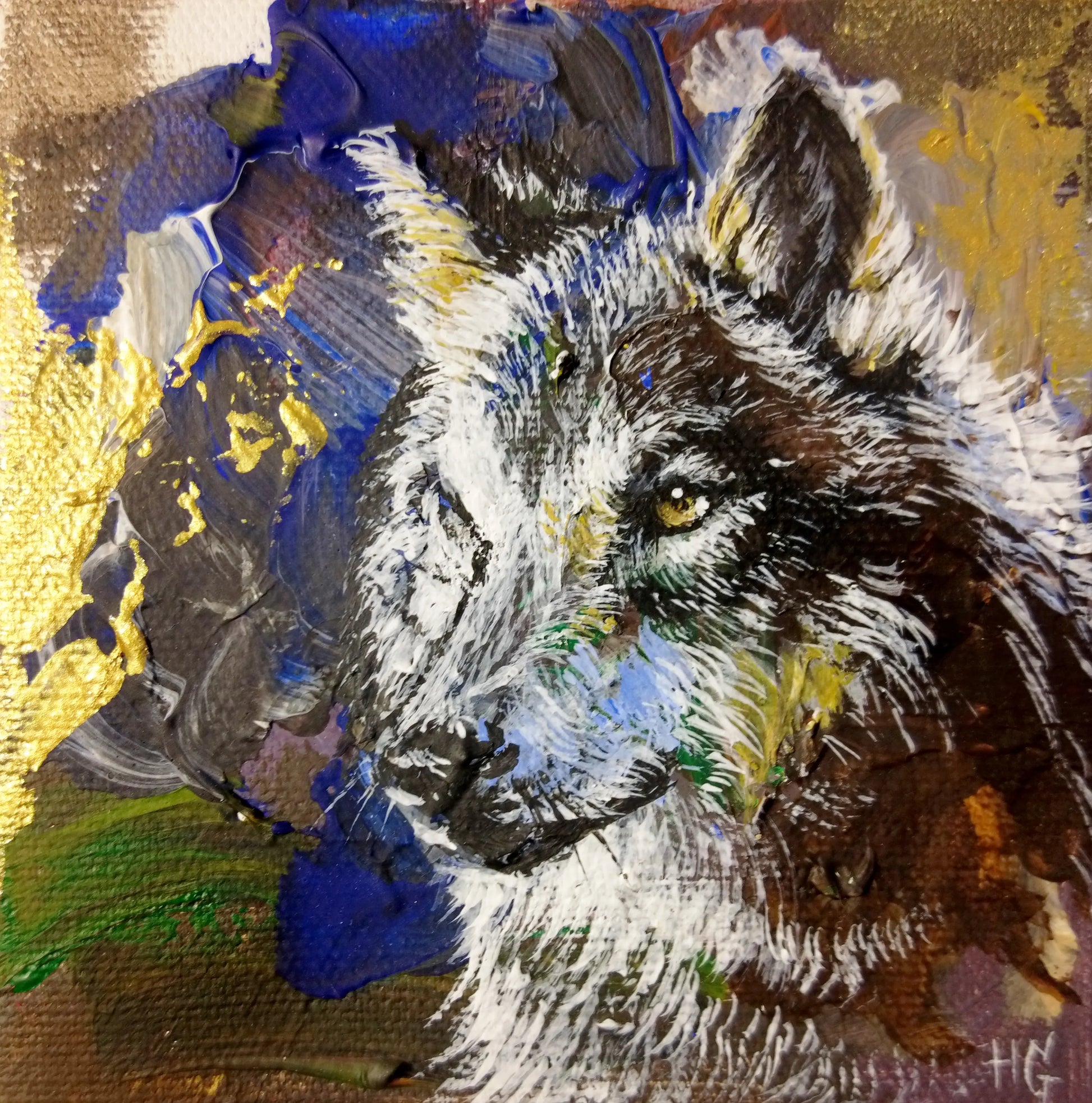 Wolf Acrylbild auf Leinwand mit explosivem Farbhintergrund, modernes Tierporträt für Wohnzimmer oder Flur
