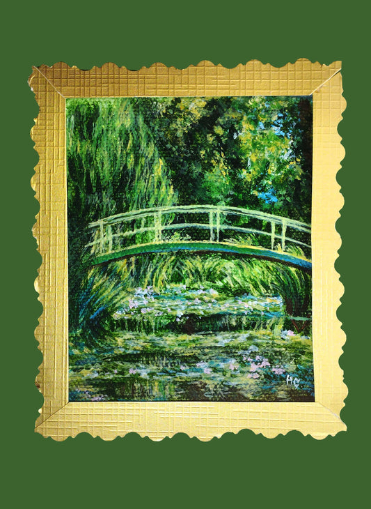 Heinz Acrylbild Handgemalte Grußkarte – "Japanische Brücke nach Claude Monet" (Aquarell, DIN A6)