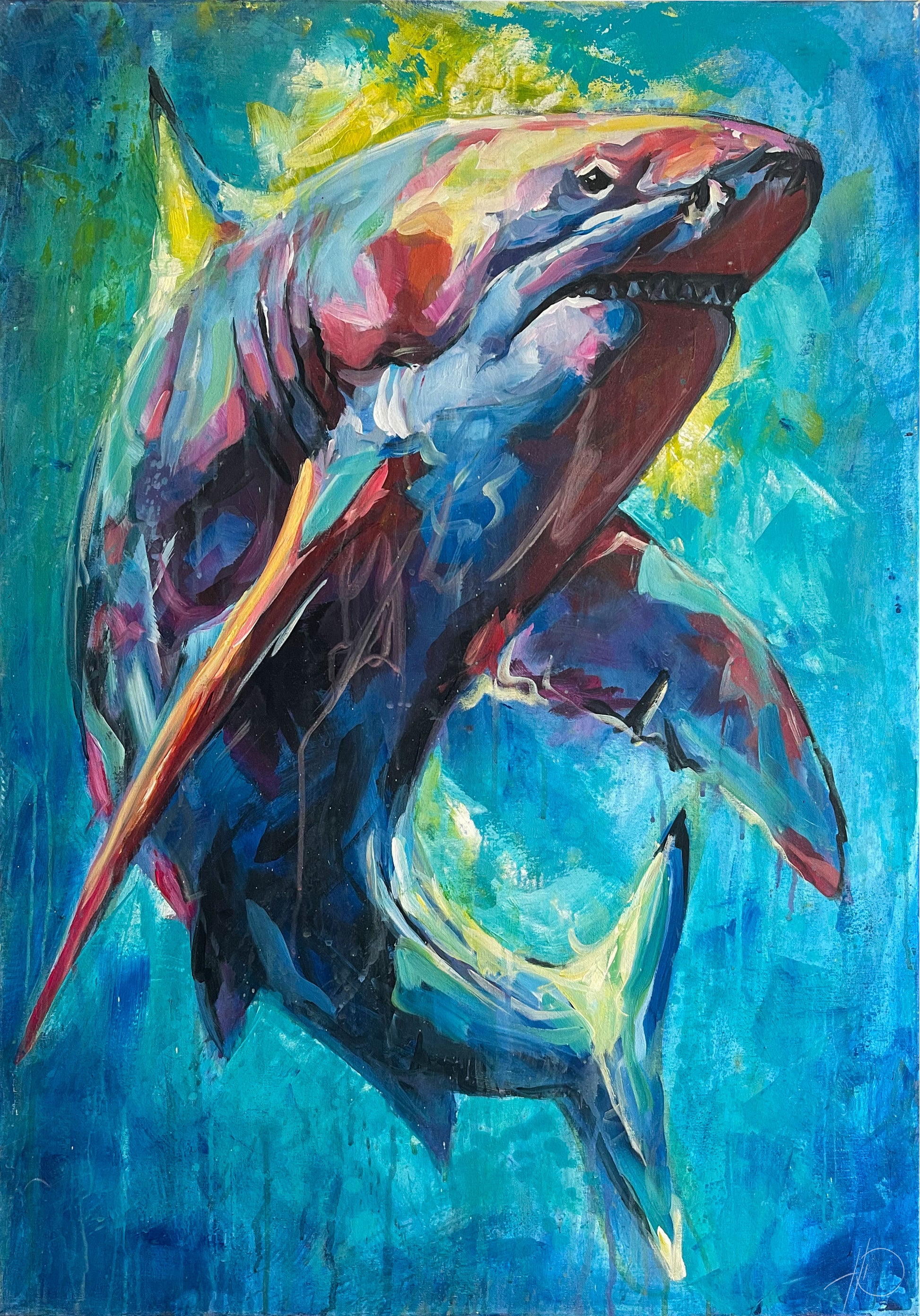 Original Acrylgemälde Hai auf Leinwand – handgemalte Tierkunst von Heinz
Atelier.