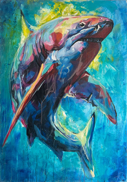 Original Acrylgemälde Hai auf Leinwand – handgemalte Tierkunst von Heinz
Atelier.