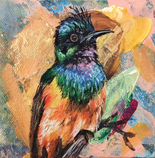 Gemälde Goldbrust-Nektarvogel – handgemaltes Original Acrylbild (10 x 10 cm)