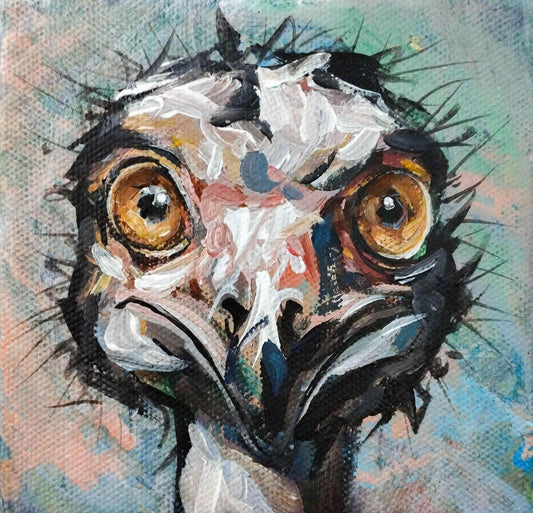 Gemälde Strauß – handgemaltes Original Acrylbild (10 x 10 cm)