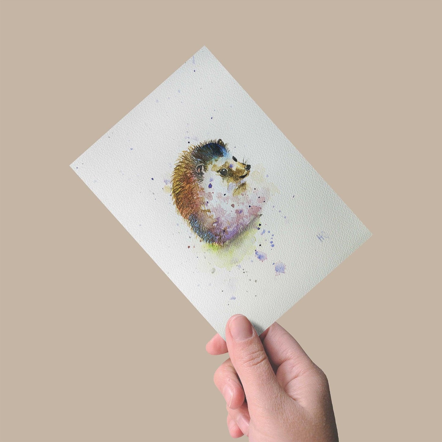 Heinz Grußkarte Handgemalte Grußkarte – "bunter Igel" (Aquarell, DIN A5)