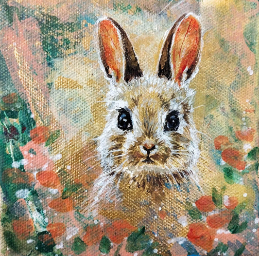 Gemälde kleiner Kaninchen – handgemaltes Original Acrylbild (10 x 10 cm)