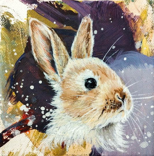 Gemälde violett Kaninchen – handgemaltes Original Acrylbild (10 x 10 cm)