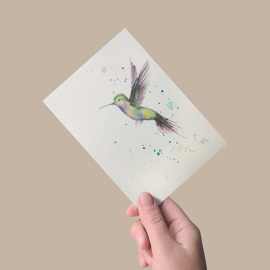 Heinz Grußkarte Handgemalte Postkarte – "Kolibri" (Aquarell, DIN A5)