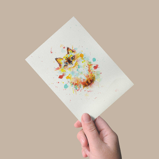 Heinz Grußkarte Handgemalte Grußkarte – "bunte Katze" (Aquarell, DIN A5)