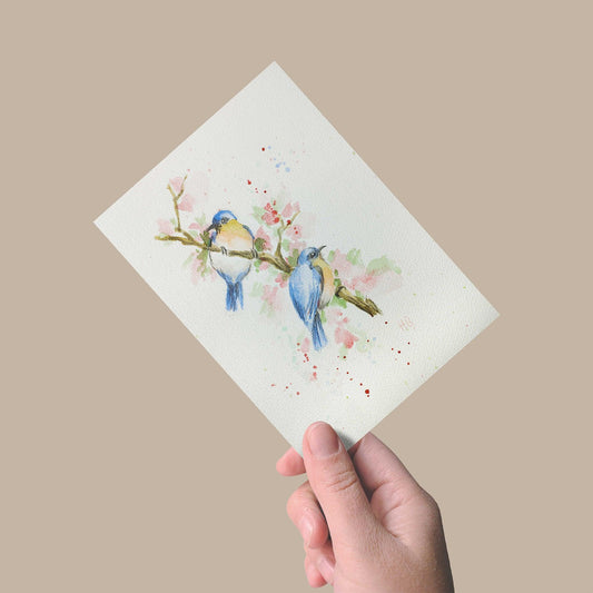 Heinz Grußkarte Handgemalte Grußkarte – "Blaumeisen" (Aquarell, DIN A5)