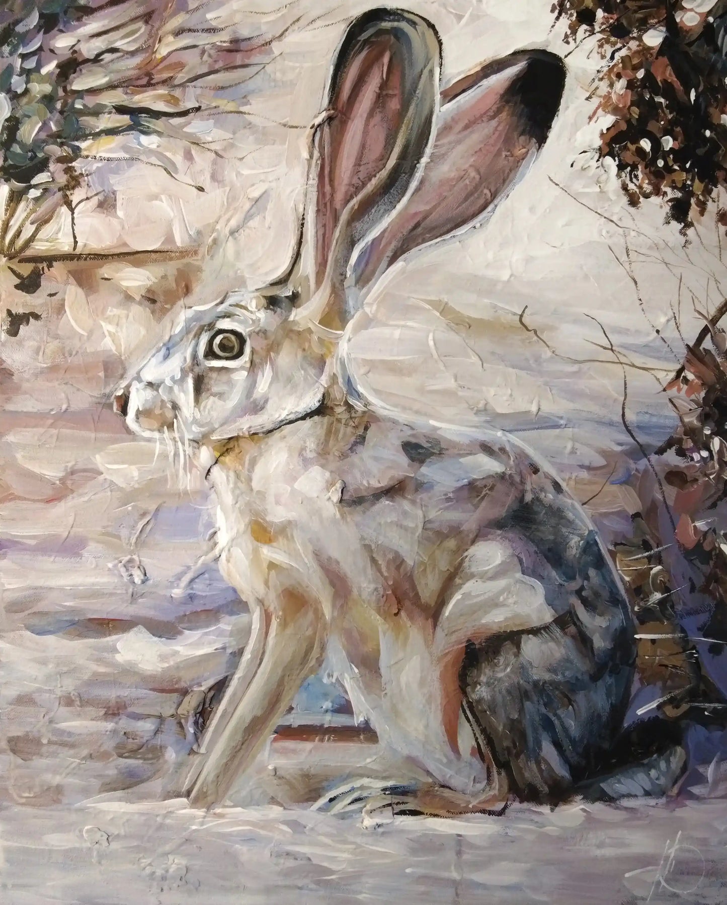 Handgemaltes Hase Gemälde auf Leinwand, ruhige Farben, Wanddeko für Kommode oder Regal
