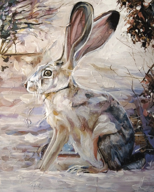 Handgemaltes Hase Gemälde auf Leinwand, ruhige Farben, Wanddeko für Kommode oder Regal