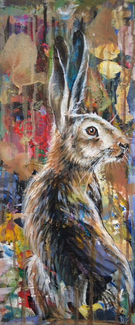 Feldhase Acrylbild auf Leinwand, offene Linien, Tierkunst für Schlafzimmer oder Arbeitszimmer