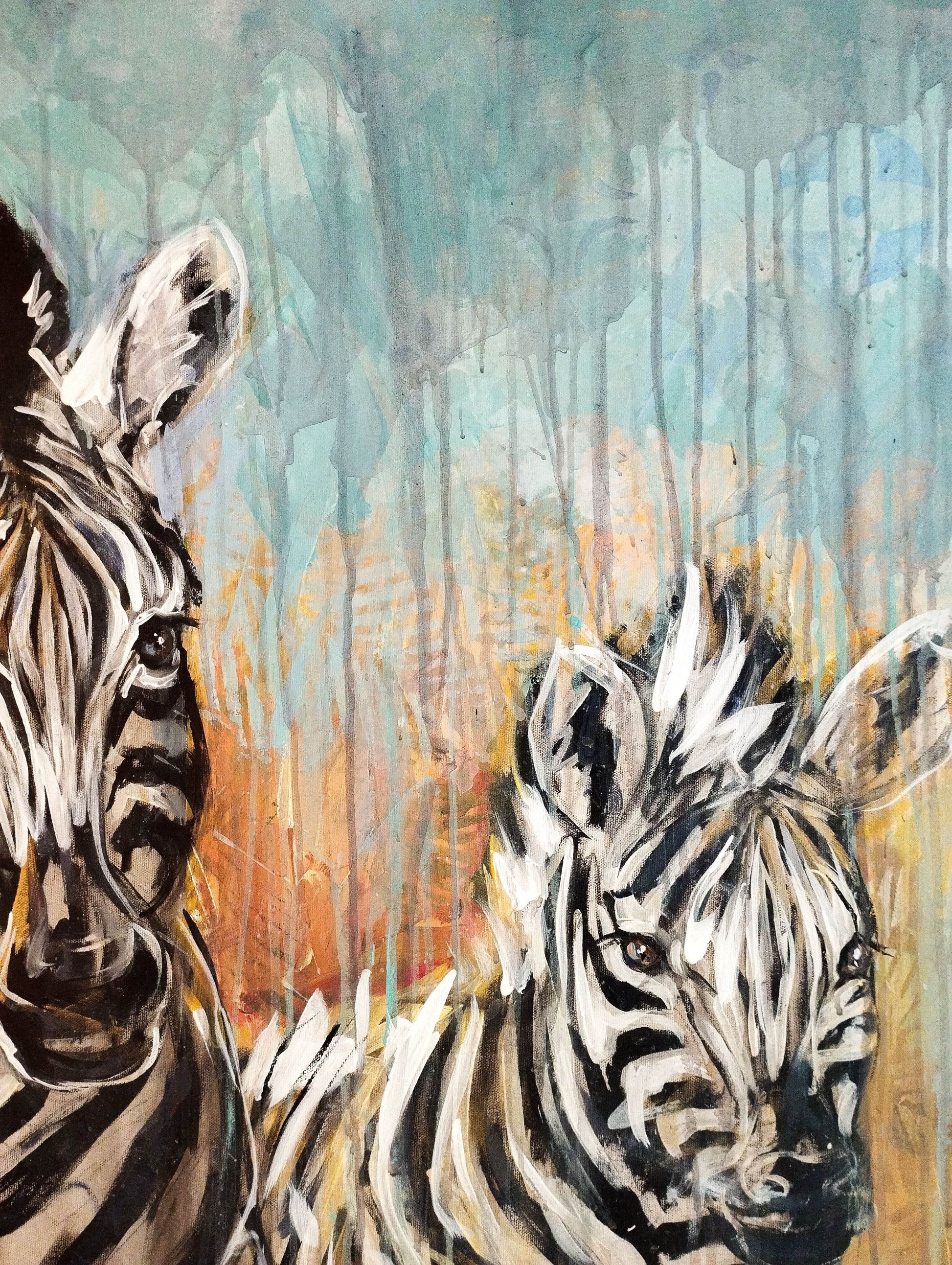 Heinz Acrylbild Wandbild drei Zebra Acryl auf Leinwand (120 x 120 cm)