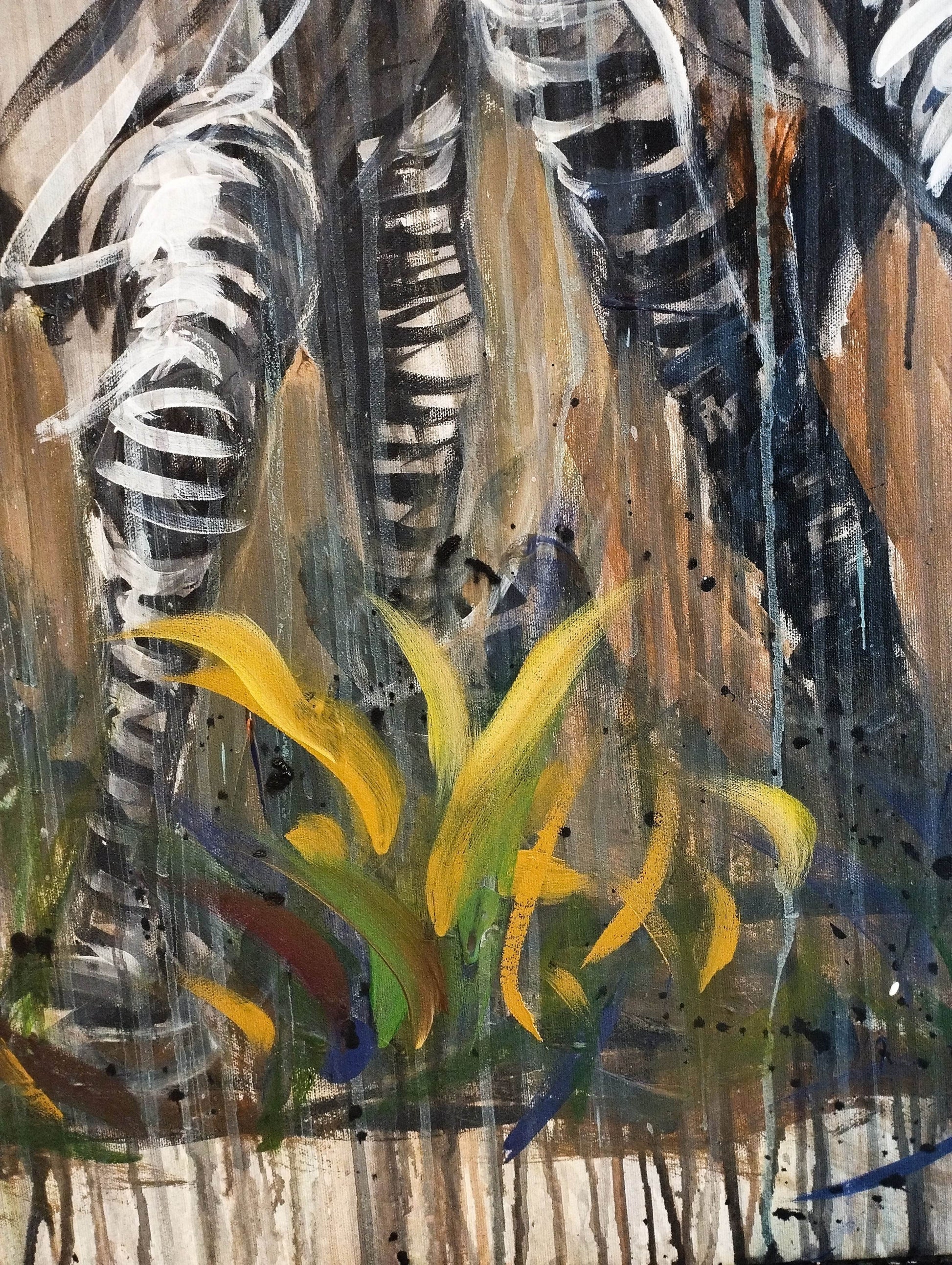 Heinz Acrylbild Wandbild drei Zebra Acryl auf Leinwand (120 x 120 cm)