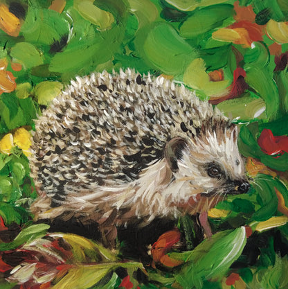 Igel Acrylbild auf Leinwand von oben gesehen, dekoratives Tierportrait für Wohnzimmer oder Kinderzimmer