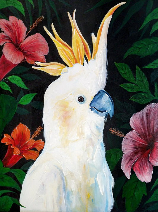 Gemälde Kakadu Kontrast – handgemaltes Original Acrylbild (80 x 60 cm)