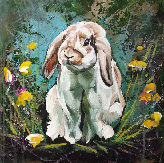 Gemälde floral Kaninchen – handgemaltes Original Acrylbild (40 x 40 cm)