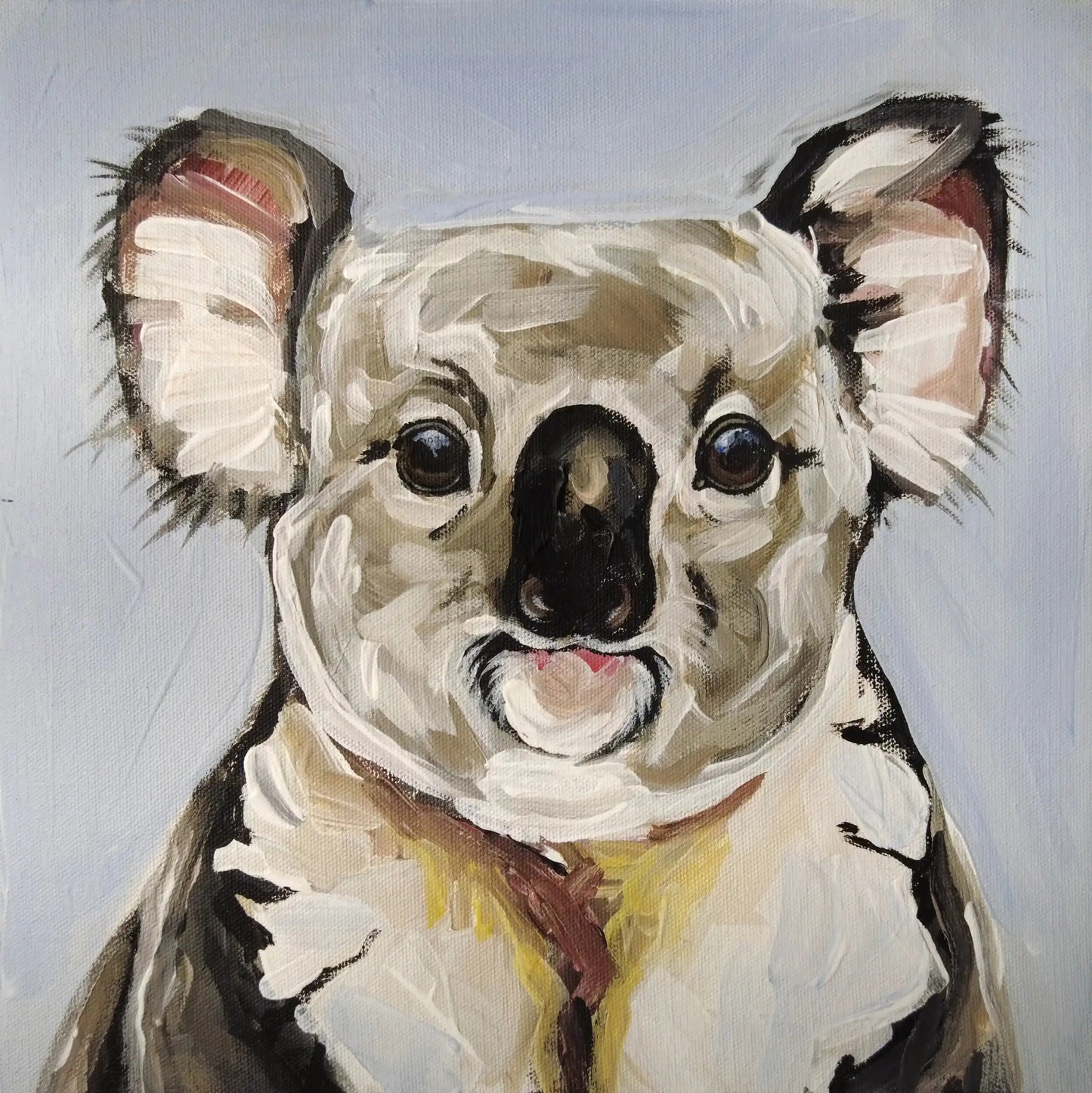 Handgemaltes Koala Acrylgemälde 30×30 cm – ruhiges Tierportrait in Grau und Eukalyptusgrün auf Leinwand